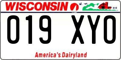 WI license plate 019XYO