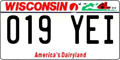 WI license plate 019YEI