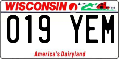 WI license plate 019YEM