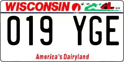 WI license plate 019YGE