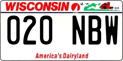 WI license plate 020NBW