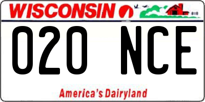 WI license plate 020NCE