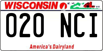 WI license plate 020NCI