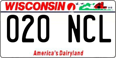 WI license plate 020NCL