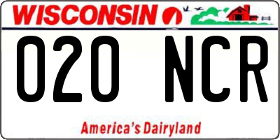 WI license plate 020NCR