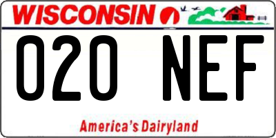 WI license plate 020NEF
