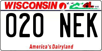 WI license plate 020NEK