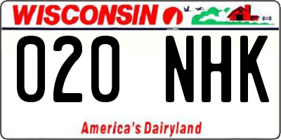 WI license plate 020NHK