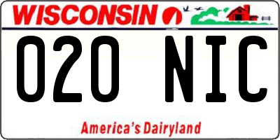 WI license plate 020NIC