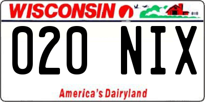 WI license plate 020NIX