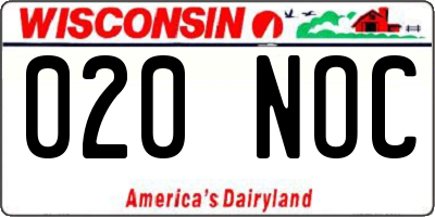 WI license plate 020NOC