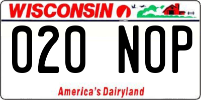 WI license plate 020NOP