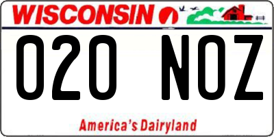 WI license plate 020NOZ