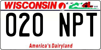 WI license plate 020NPT
