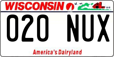 WI license plate 020NUX