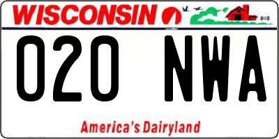 WI license plate 020NWA