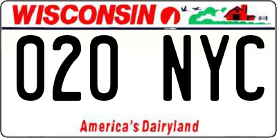 WI license plate 020NYC