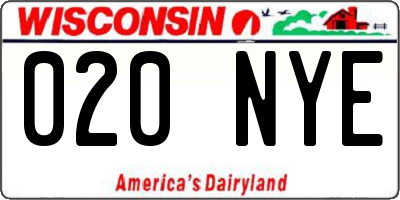 WI license plate 020NYE