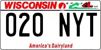 WI license plate 020NYT