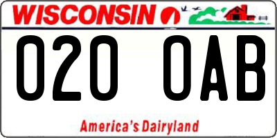 WI license plate 020OAB
