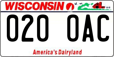 WI license plate 020OAC