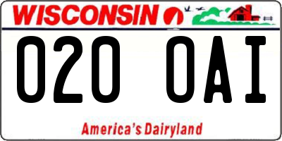 WI license plate 020OAI