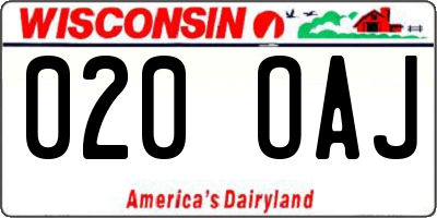 WI license plate 020OAJ