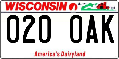 WI license plate 020OAK