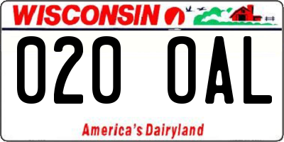 WI license plate 020OAL