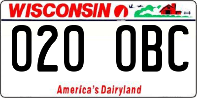 WI license plate 020OBC