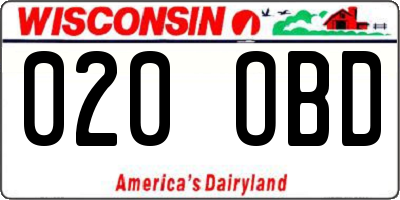 WI license plate 020OBD