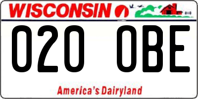 WI license plate 020OBE