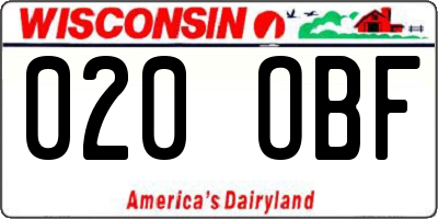 WI license plate 020OBF