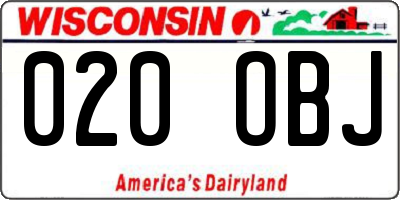 WI license plate 020OBJ