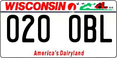 WI license plate 020OBL