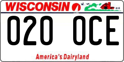 WI license plate 020OCE
