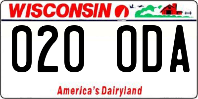 WI license plate 020ODA