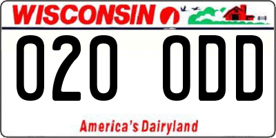 WI license plate 020ODD