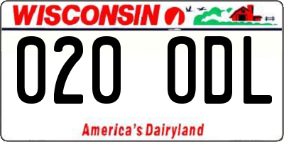 WI license plate 020ODL