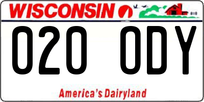 WI license plate 020ODY