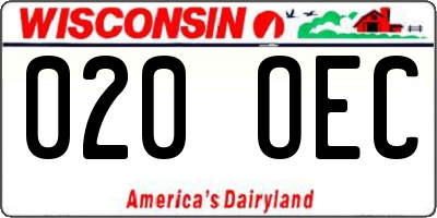 WI license plate 020OEC
