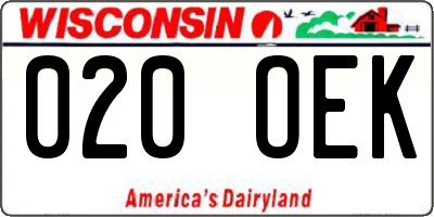 WI license plate 020OEK