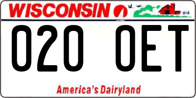 WI license plate 020OET