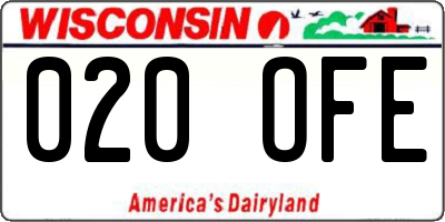WI license plate 020OFE