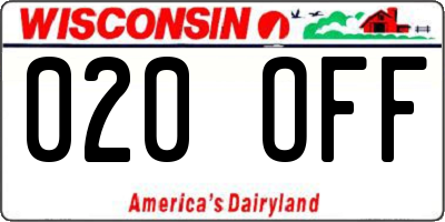 WI license plate 020OFF