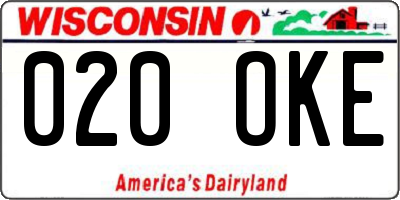 WI license plate 020OKE