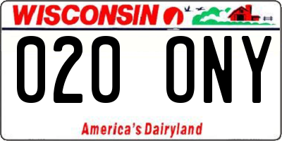 WI license plate 020ONY