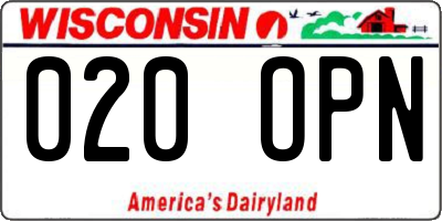 WI license plate 020OPN