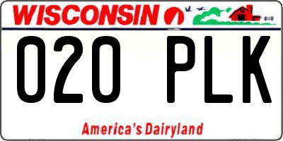 WI license plate 020PLK