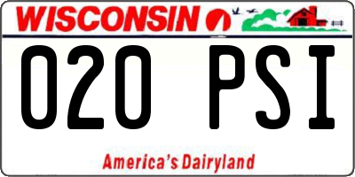WI license plate 020PSI